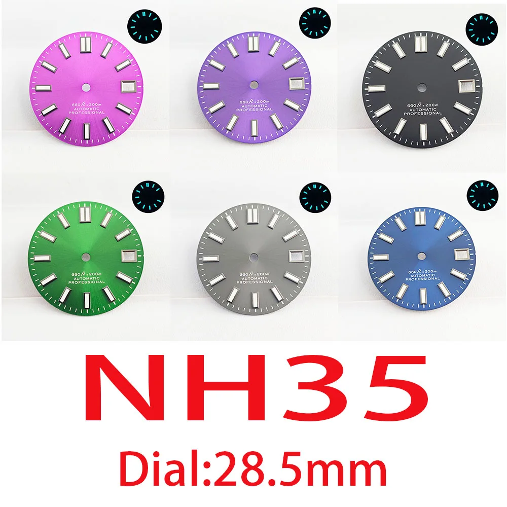 Watch 28.5mm dial NH35 dial blue luminous for the NH35 NH36 automatic mechanical movement 39mm case strap watch accessories