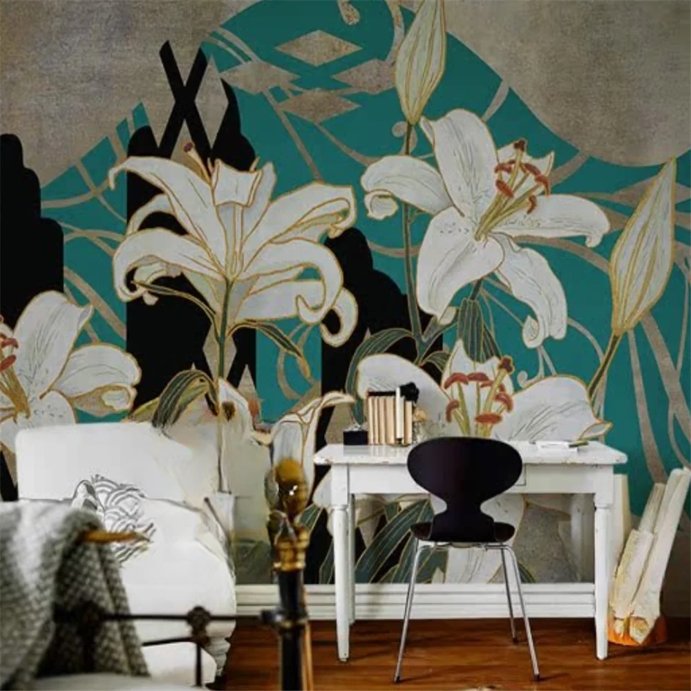

custom Modern TV background Lily flowers wallpaper for walls 3 d photo mural wall paper murals photo 3D wall paper living room
