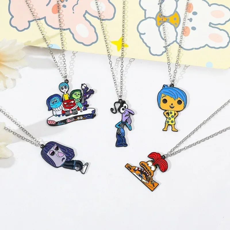 New Disney Inside Out 2 Necklace Anime Figures Joy Sadness Anxiety Metal Dripping Pendant Necklaces Party Jewelry Supplies Gifts