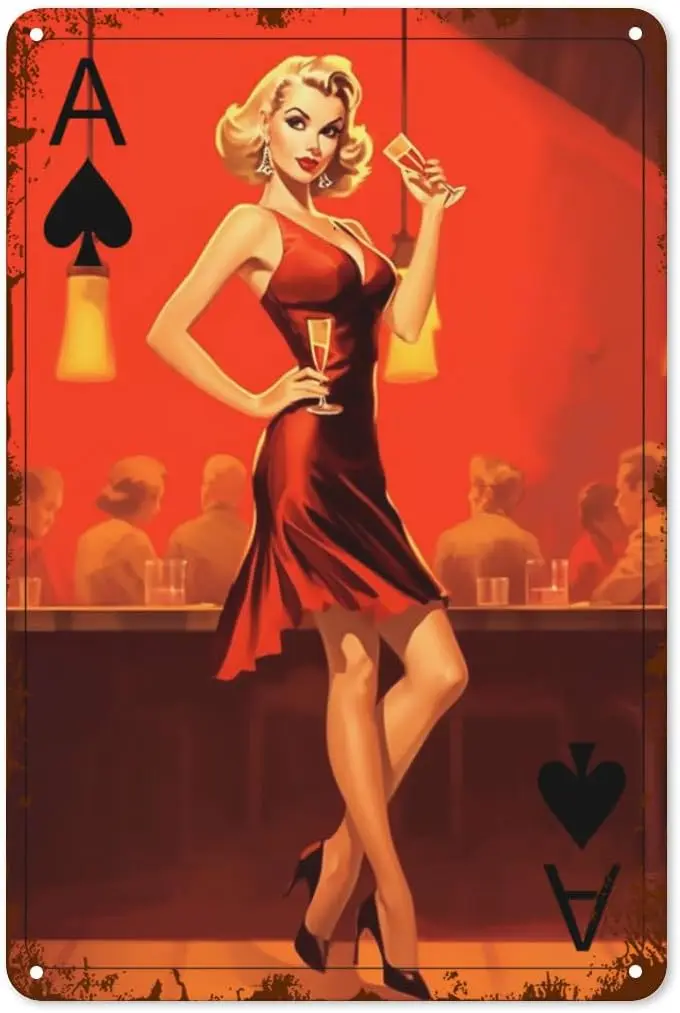 Retro Pinup Girls Metal Tin Sign Vintage Wall Decor Sexy Woman Garage Poster Plaque Tin Sign 12x8 Inch sign