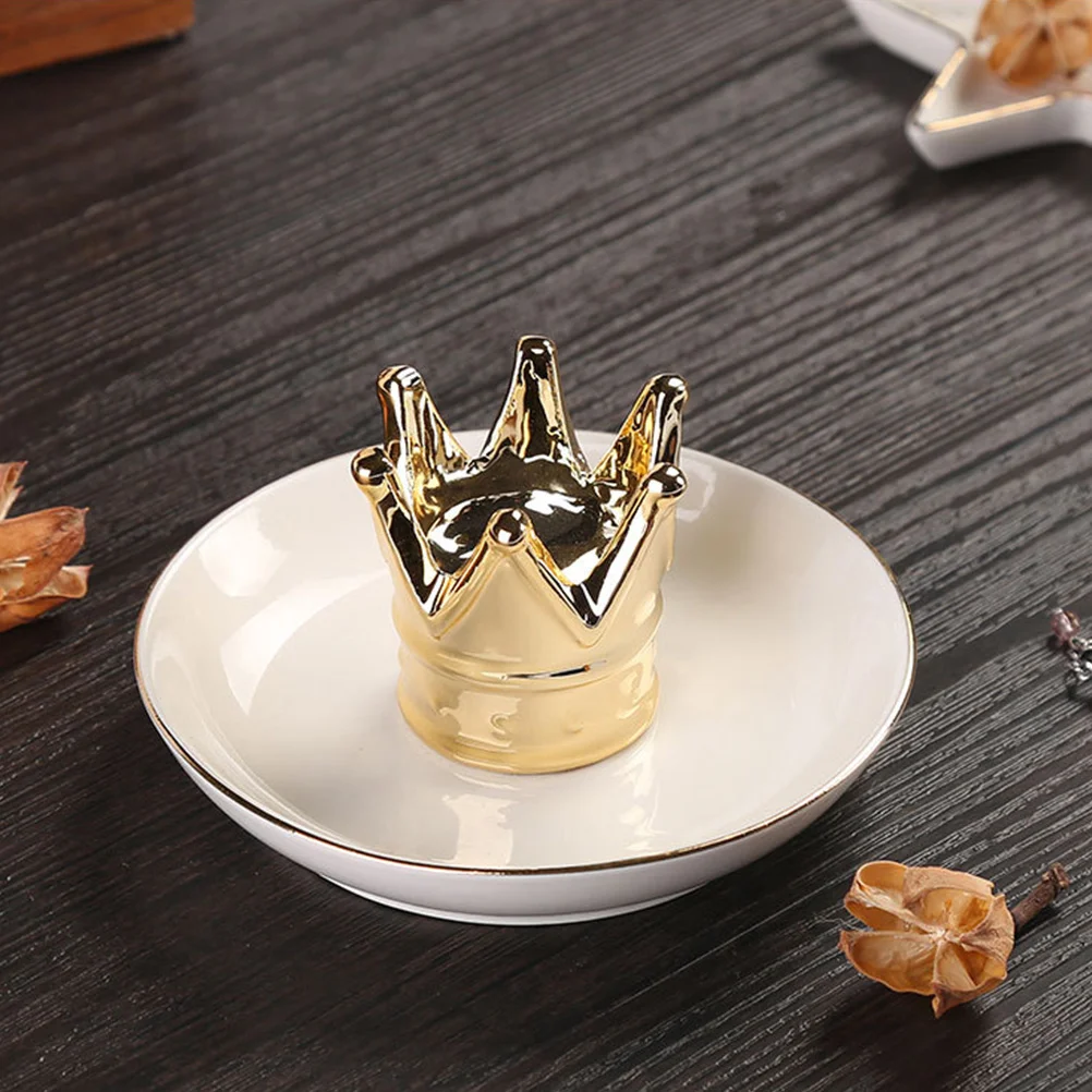 

Держатель для колец с короной, изысканный керамический поднос для ювелирных изделий, классическая фарфоровая тарелка для женщин, украшение для хранения ювелирных изделий, декоративное украшение для дома