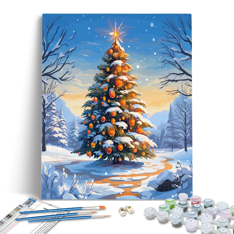 

RUOPOTY Diy Oil Painting By Numbers Christmas tree Christmas gifts holiday decorations Decorative Color Markers On Canvas Kits
