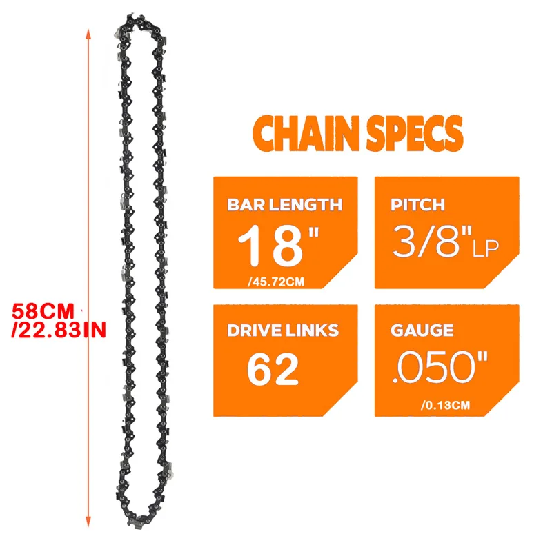 18 Inch Metal Chainsaw Chain Spare Parts 62 Drive Links Saw Chain 3/8" Pitch Electric 0.050"Gauge Saw Accessory For Wood Cutting