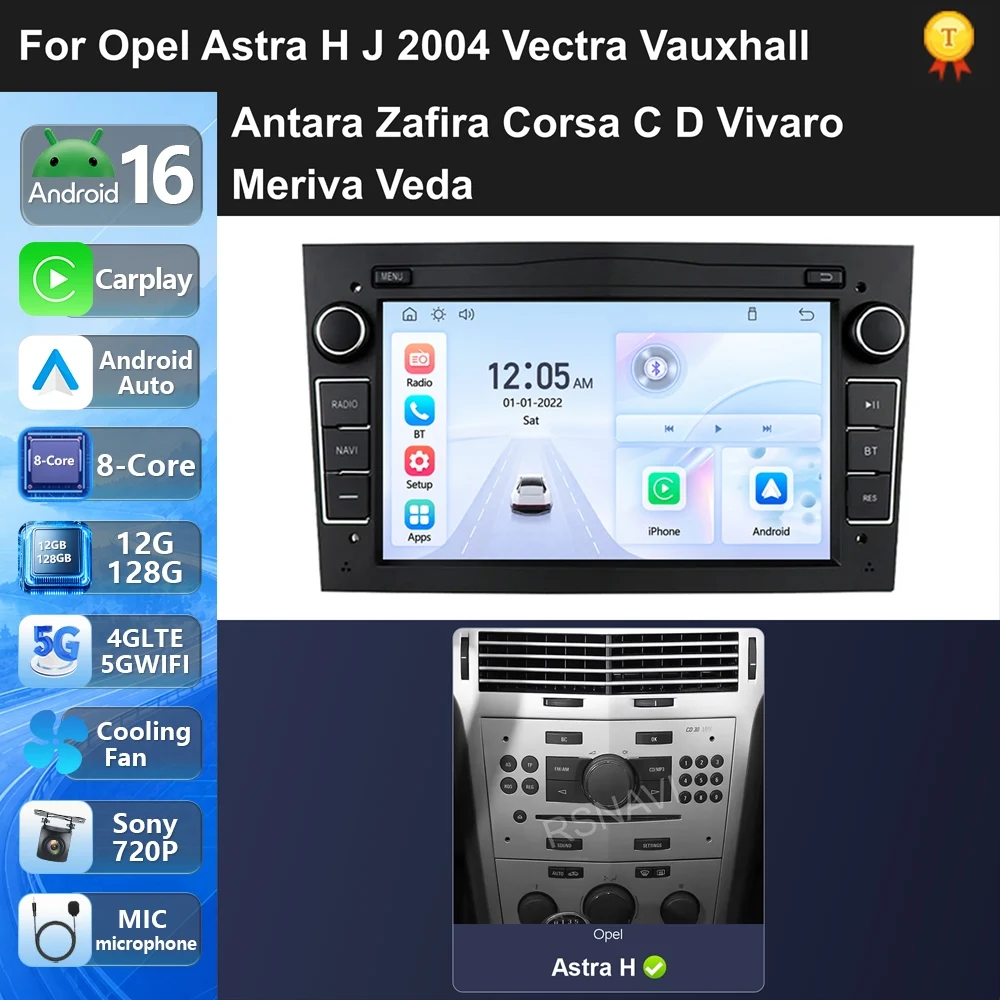 For Opel Vauxhall Astra H Vectra Antara Zafira Corsa C D Vivaro Meriva 2003-2011 Android 16 GPS WiFi FM Carplay AUTO DSP BT 4G