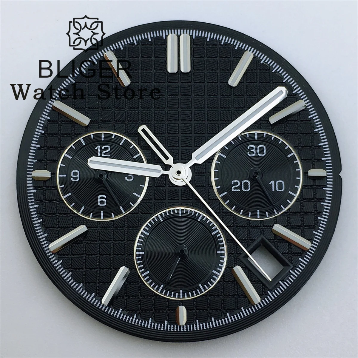 BLIGER VK63 Date window Dial 31.5mm Black White Blue Green Gray Dial With Hands Green Luminous Fit VK63 VK64 Movement