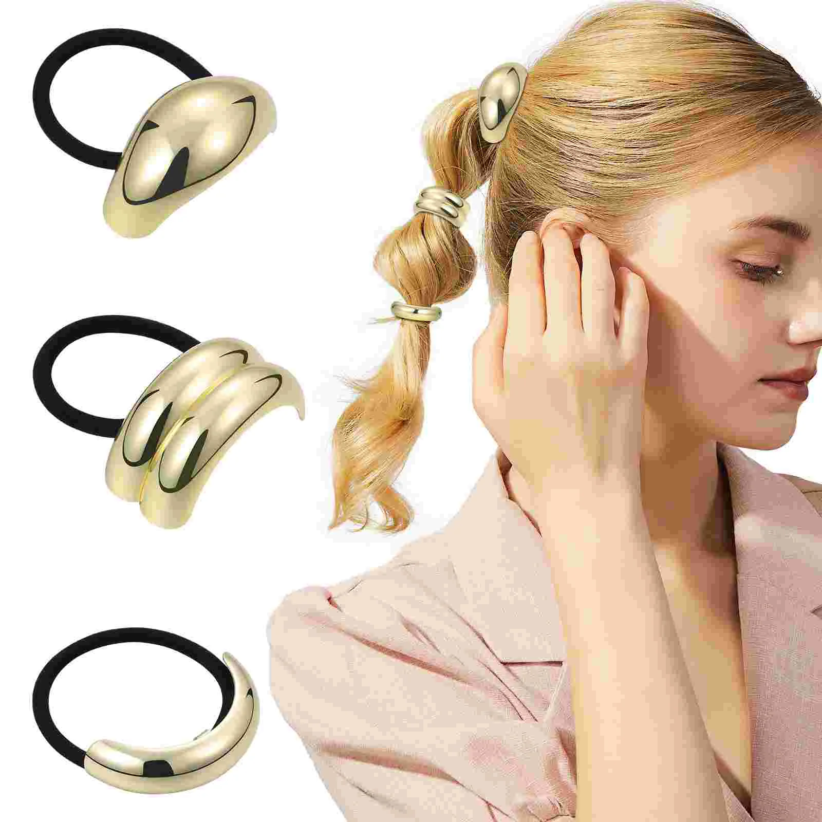 

3 Pcs Metal Hair Rope Tie Ponytail Cuff Ties for Women Thin Retro Cuffs Bands Cheer Headgear