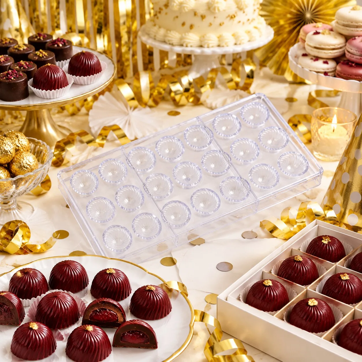 1PC Transparent 21Grid Spiral Hemispheric Chocolate Mold 3D Dessert Mould for Party Holiday Gift Make Home Bake Store Pastry ZYF