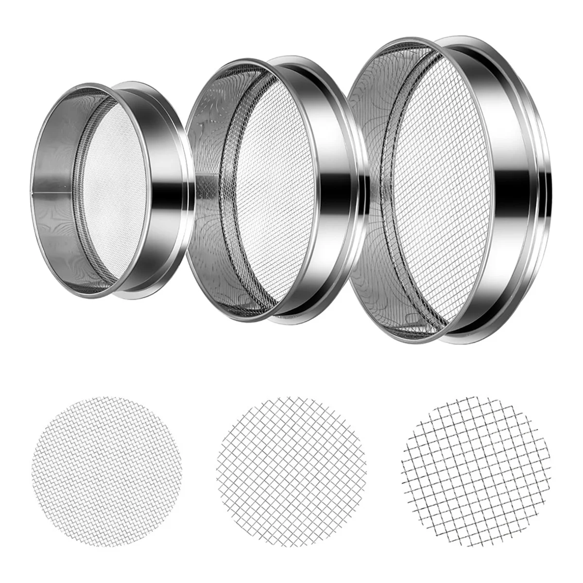 

NEW 3PCS Soil Sifter Set with 5mm, 3mm, 1mm Mesh - Rock Garden Sieve for Gardening, Bonsai, Beach, and Gravel