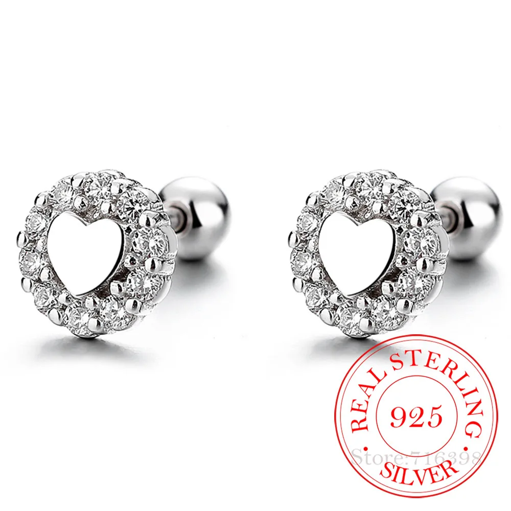 925 Sterling Silver cute heart crystal Thread Stud Earrings For Women Kids 2022 wedding Party Jewelry Gift Female Pendientes