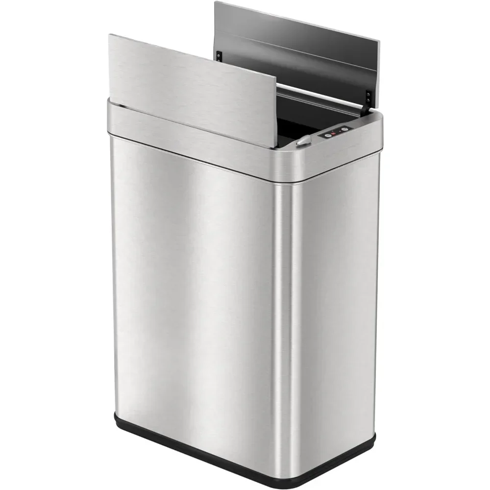 

y Wings-Open Kitchen Trash Can with Lid and Odor Filter, Stainless Steel, Dog Proof Automatic TrashCan Garbag