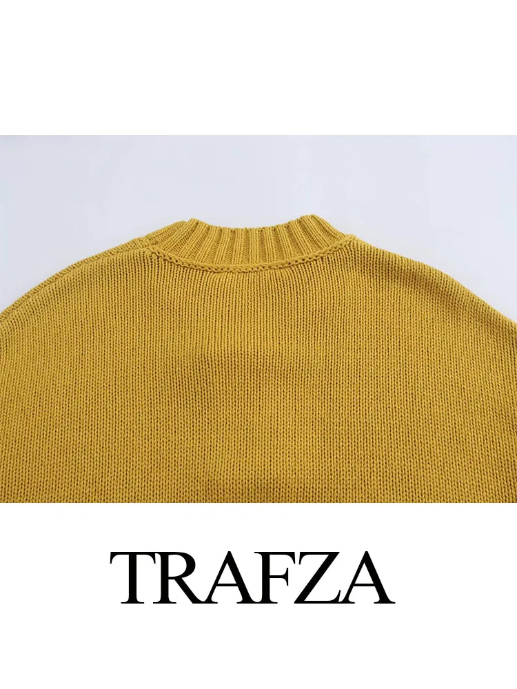 TRAFZA-suéter de punto con abertura para Mujer, Jersey elegante de manga larga con cuello redondo y costuras lisas, estilo callejero, otoño