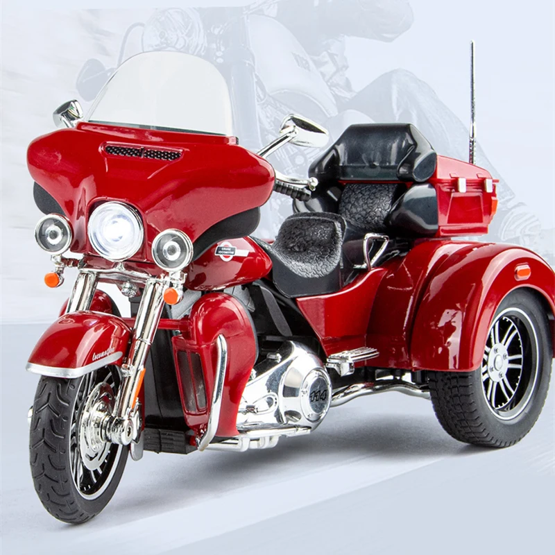 1:9 CVO Tri Glide Alloy Three wheel Cruise Motorcycle Model Diecast Leisure Street Travel Motorcycle Model Sound Light Kids Gift