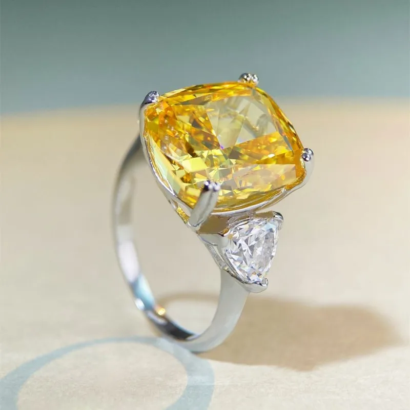 Shining U S925 Silver 12*14mm 12CT Yellow Pink Gems Cocktail Ring for Women Fine Jewelry Party