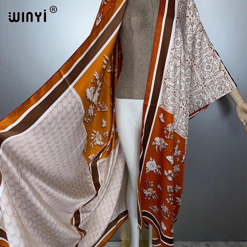 WINYI-Kimono bohemio maxi cárdigan, trajes de playa para mujer, vestido de noche para cubrir, abrigo largo, vestido suelto, ropa de playa de lujo