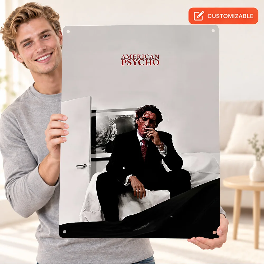 American Psycho Patrick Bateman Textured Metal Poster Customized Aluminum Sign Photographic Film Layout Wall Art For Media Room