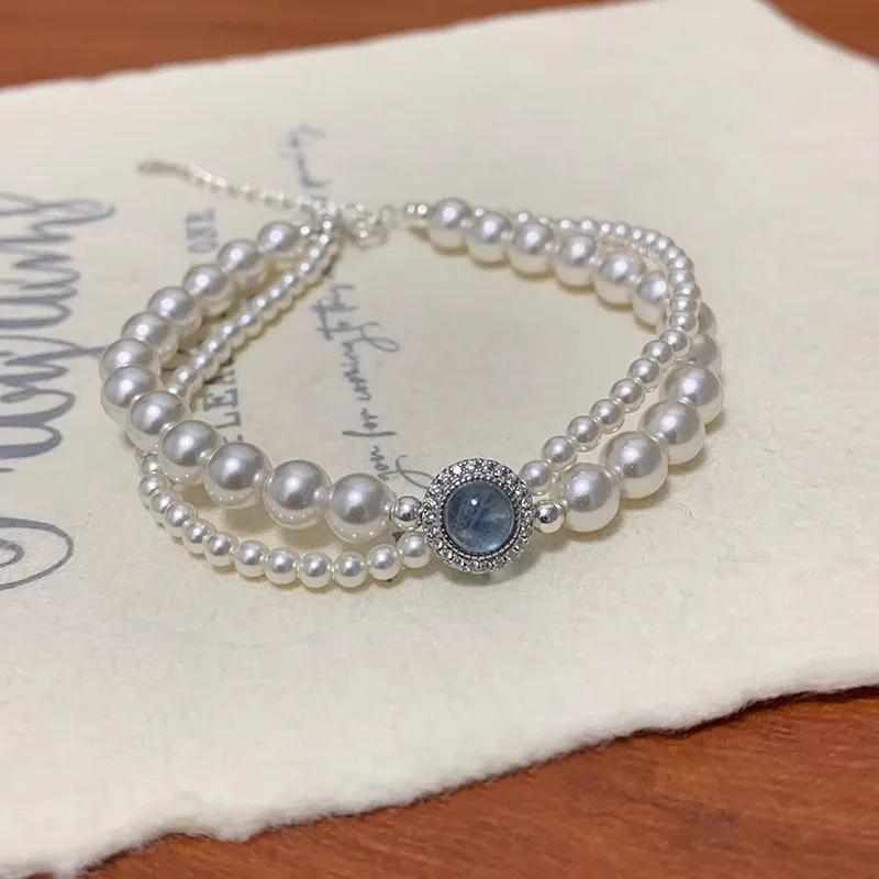 S925 Sterling Silver Pearl Bracelet Double Layered Bracelet image 4