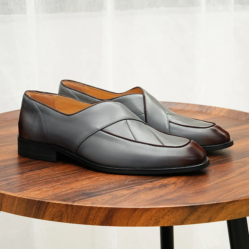 

Men's Genuine Leather Vintage High Quality Shoes Luxury Classic Formal Dress Elegant Gentleman Italian Black Natural Cowhide