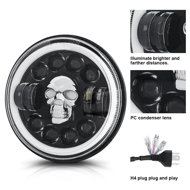 Faros LED de calavera para vehículo todoterreno Wrangler, conversiones de faros de calavera de 60W, nuevo, 7 pulgadas, 1 unidad