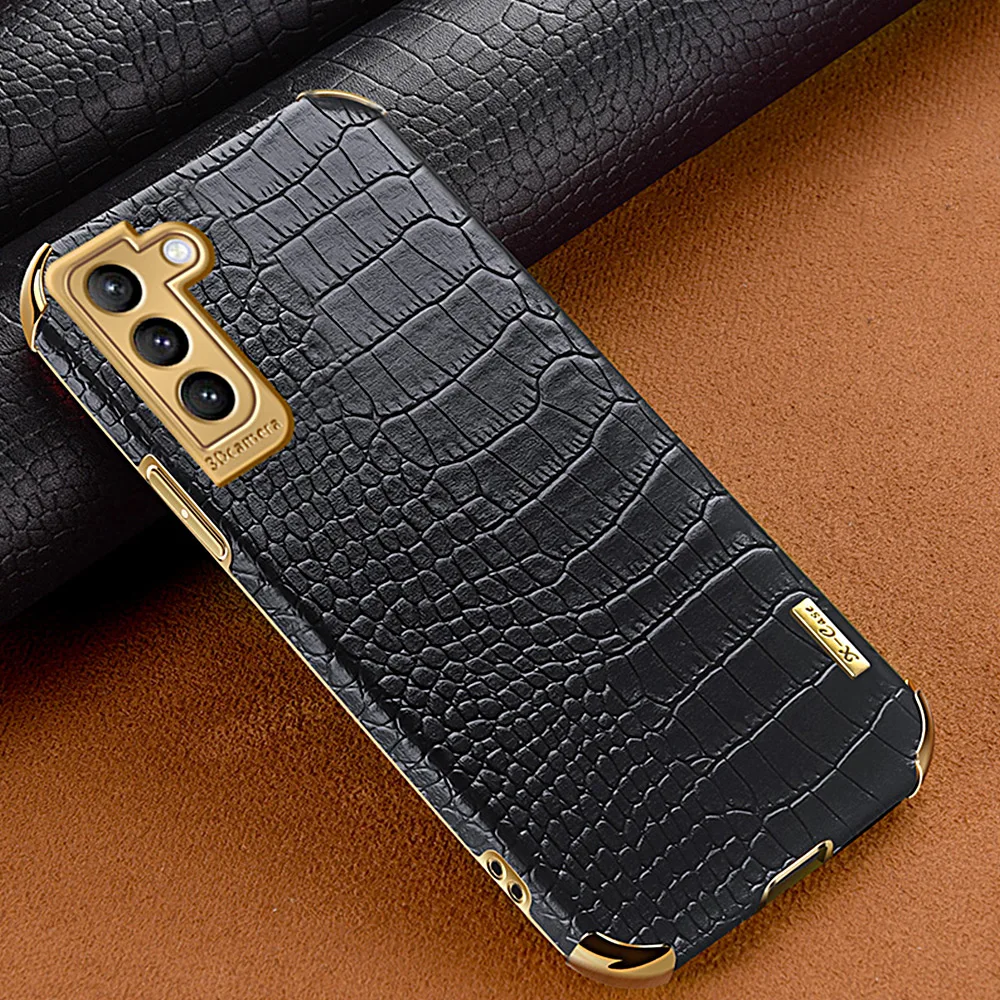 Crocodile Leather Cover For Samsung Galaxy S23 Ultra S21 Ultra S22 Ultra S24 Ultra S24 Plus S21 FE S24Ultra Case Silicone Coque