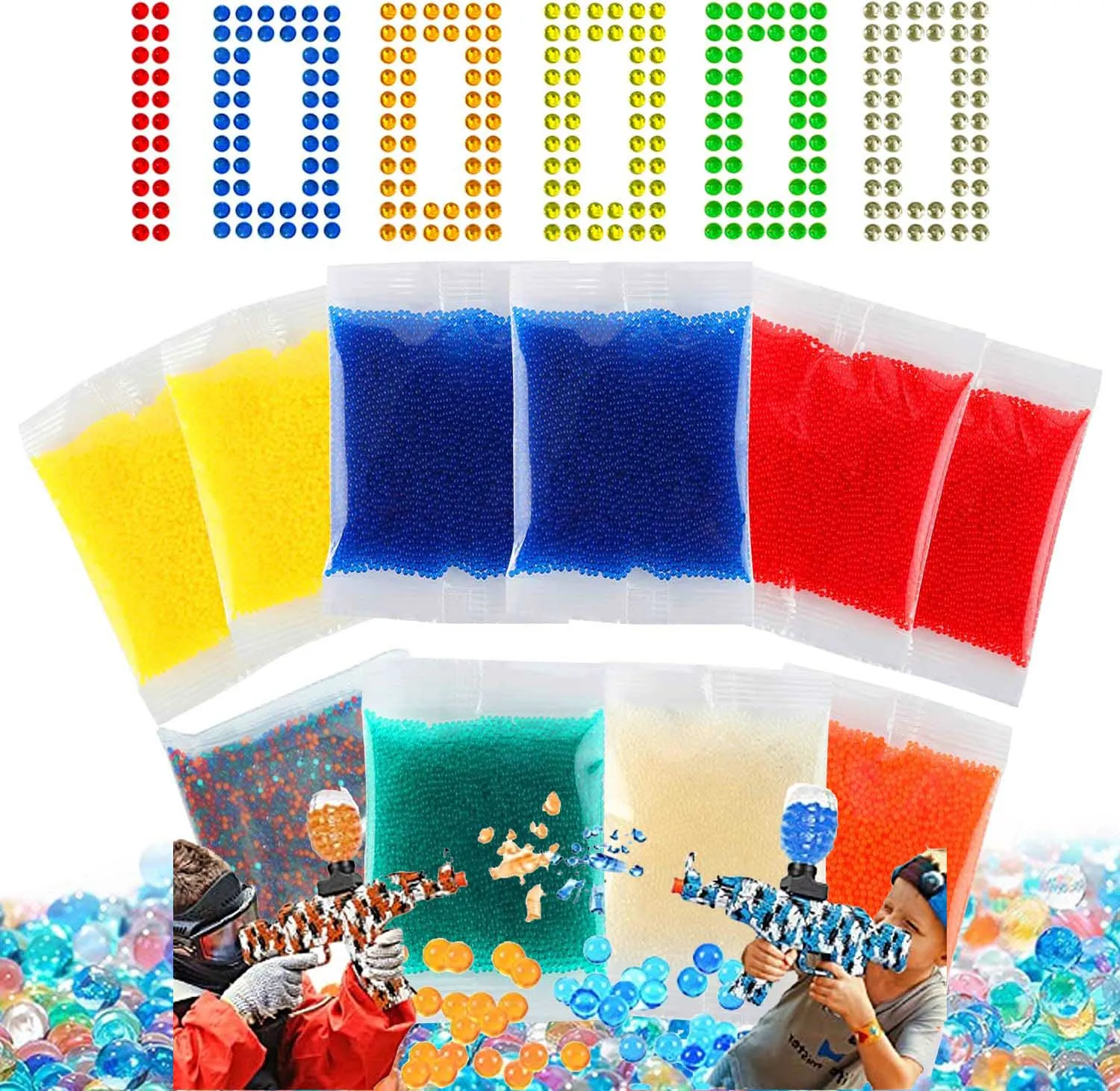 Growing Water Beads Gel Ball Blaster Refill Ammo Splat Bullets 7-8mm Rainbow Color Splatrball for Gel Ball Gun Toy Clear Crystal