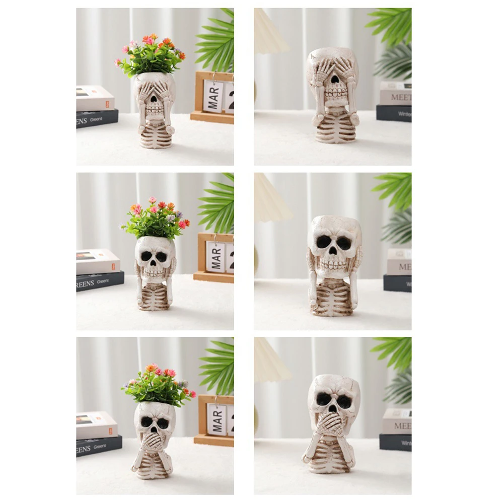 

3D Skull Shape Flowerpot Weather Resistant Sturdy Flower Pot For Home Garden