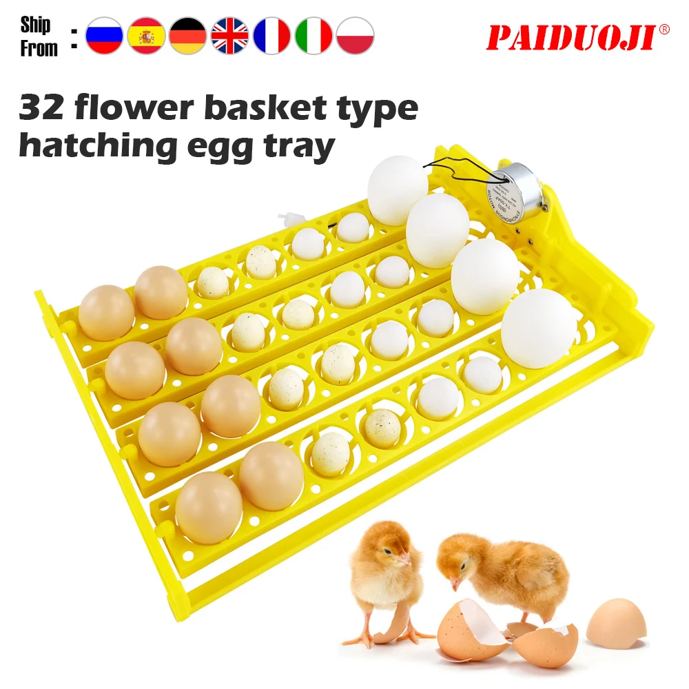 Multifunction 32 Eggs Plastic Egg Tray Automatic Turn Egg for Chicken Quail Incubator Brooder Accessory for Incubator