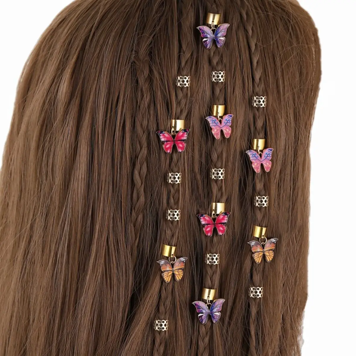 

18Pcs Butterfly Enamel Alloy Dreadlock Hair Cuffs Braid Rings Charms Pendants DIY Women Boho Festival Gift