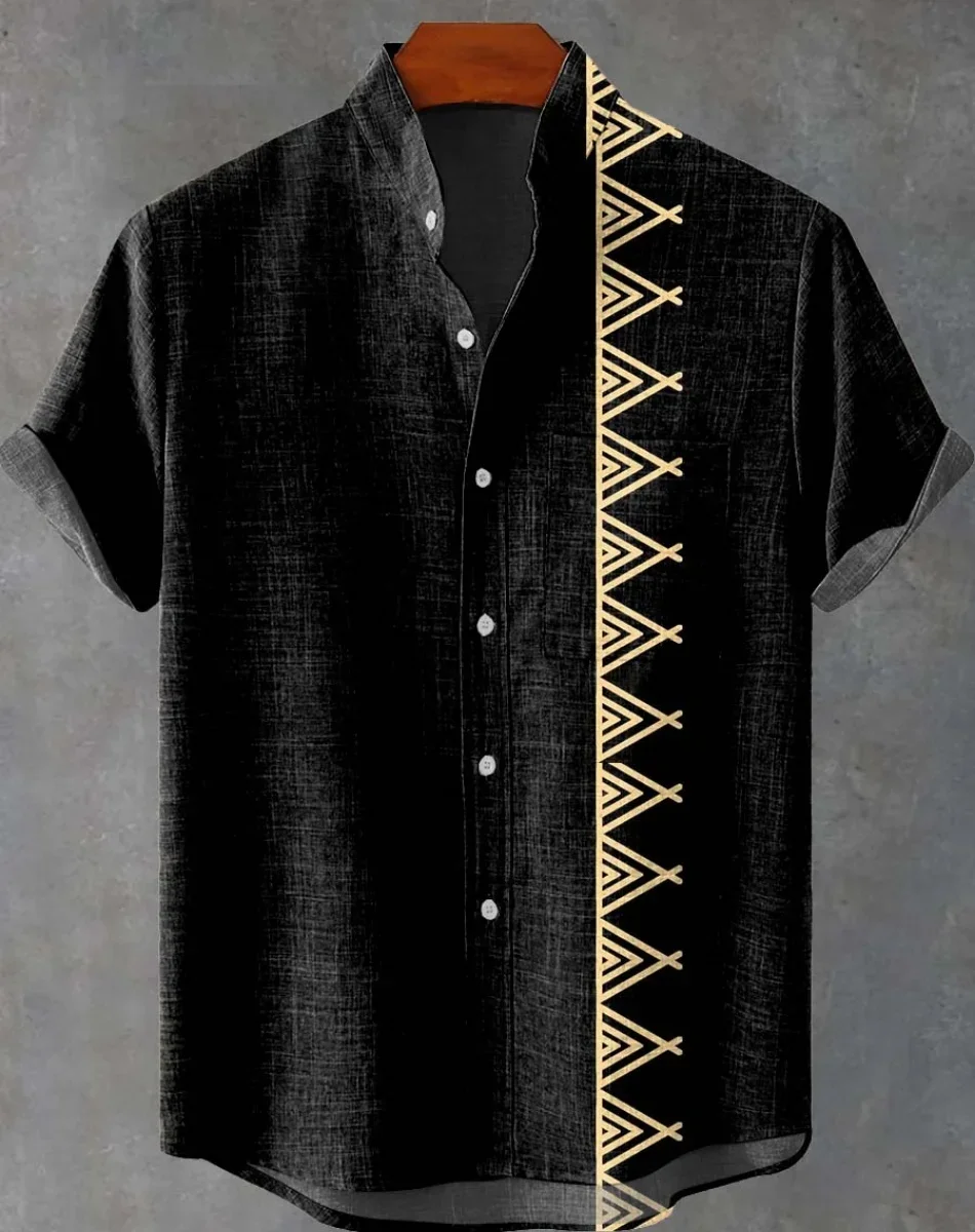 Fashionable men's Hawaiian shirt with ethnic print pattern short sleeved shirt top, beach vacation casual wear hot selling item - Image 2