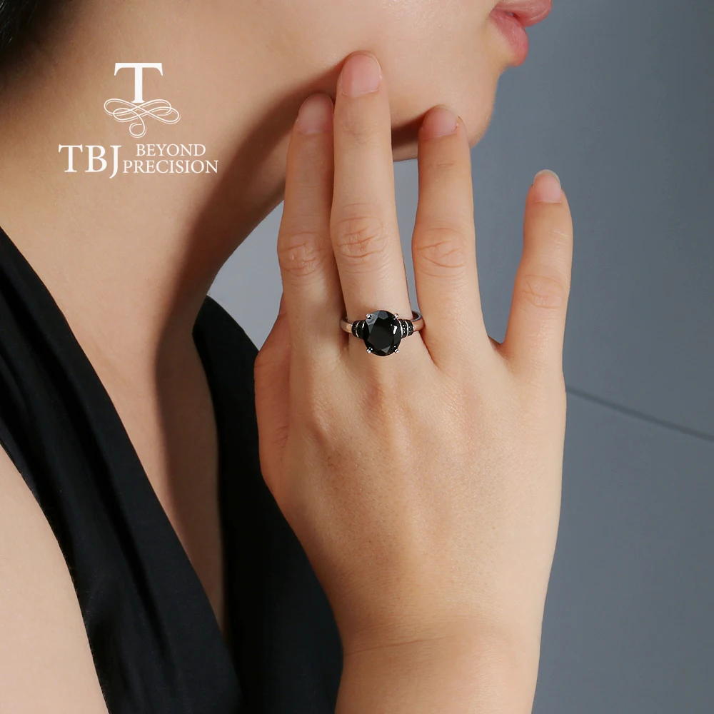 Gorgeous Simple natural black spinel Ring Earrings Necklace 925 sterling silver elegant fashion jewelry for women and girls