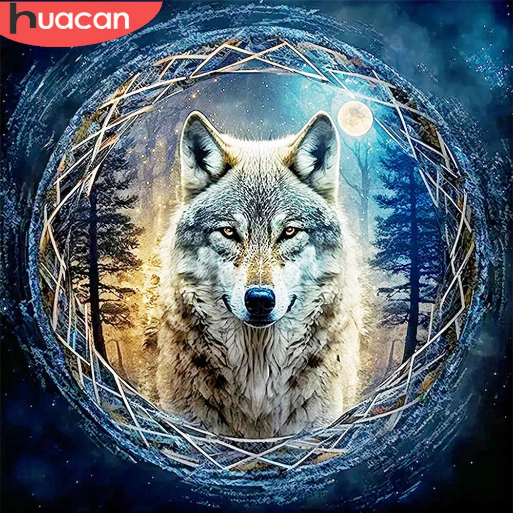 HUACAN Diamond Mosaic Wolf Complete Kit Full Square Round Animal Painting Arts And Crafts Handmade Hobby