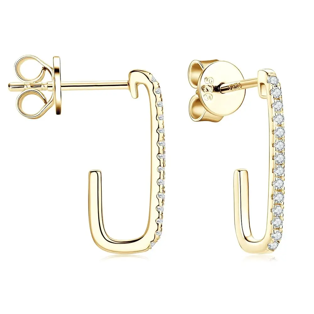 

Серьги-клипсы с муассанитом из серебра 925 пробы с позолотой 14K, простые, изящные, маленькие, в форме скрепки, с застежкой-клипсой, Li