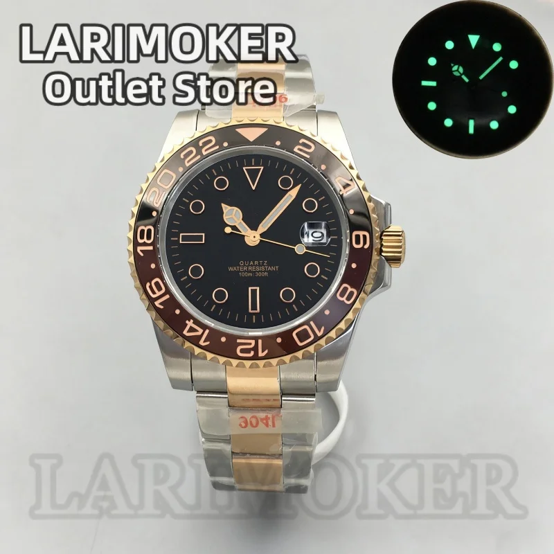 

LARIMOKER 40mm custom logo men's stainless steel quartz watch dual-color mechanical watch sapphire glass waterproof black dial l