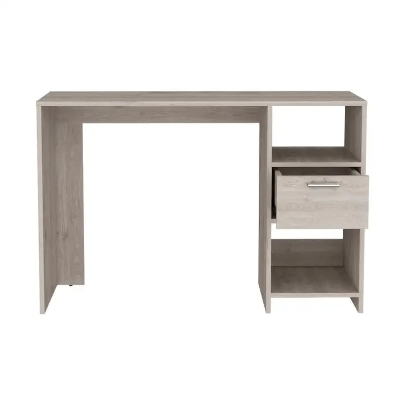 Light Gray Computer Desk with 1 Drawer & 2 Open Shelves for Storage