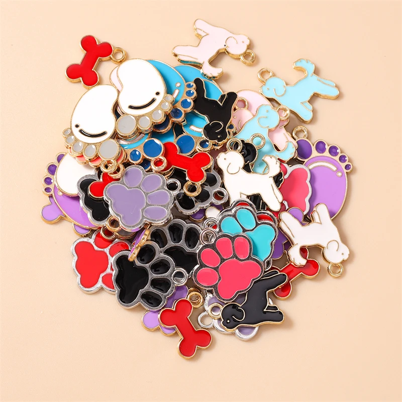 

20pcs Cartoon Animal Dog Charms Enamel Paw Footprint Charms Pendants for Jewelry Making Earrings Necklaces DIY Craft Accessories
