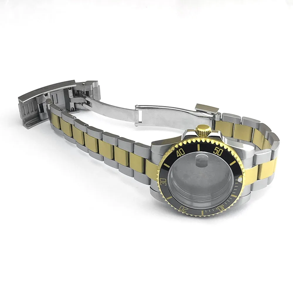40,5-mm-Gehäuse für mechanische Uhren, passend für NH35- und NH36-Uhrwerke, Saphirglas, SUB-Edelstahlgehäuse in Gold, Uhrenteile und -zubehör. – Detail 4