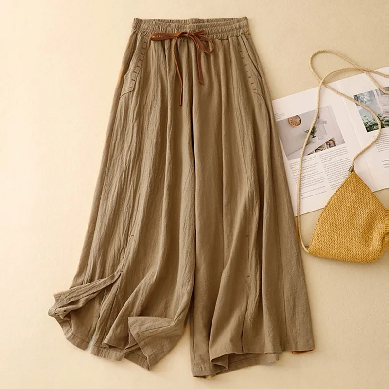 High Waist Wide Leg Pants Women New Arrival 2024 Summer Vintage Style Solid Color Loose Female Ankle-length Casual Pants W3845