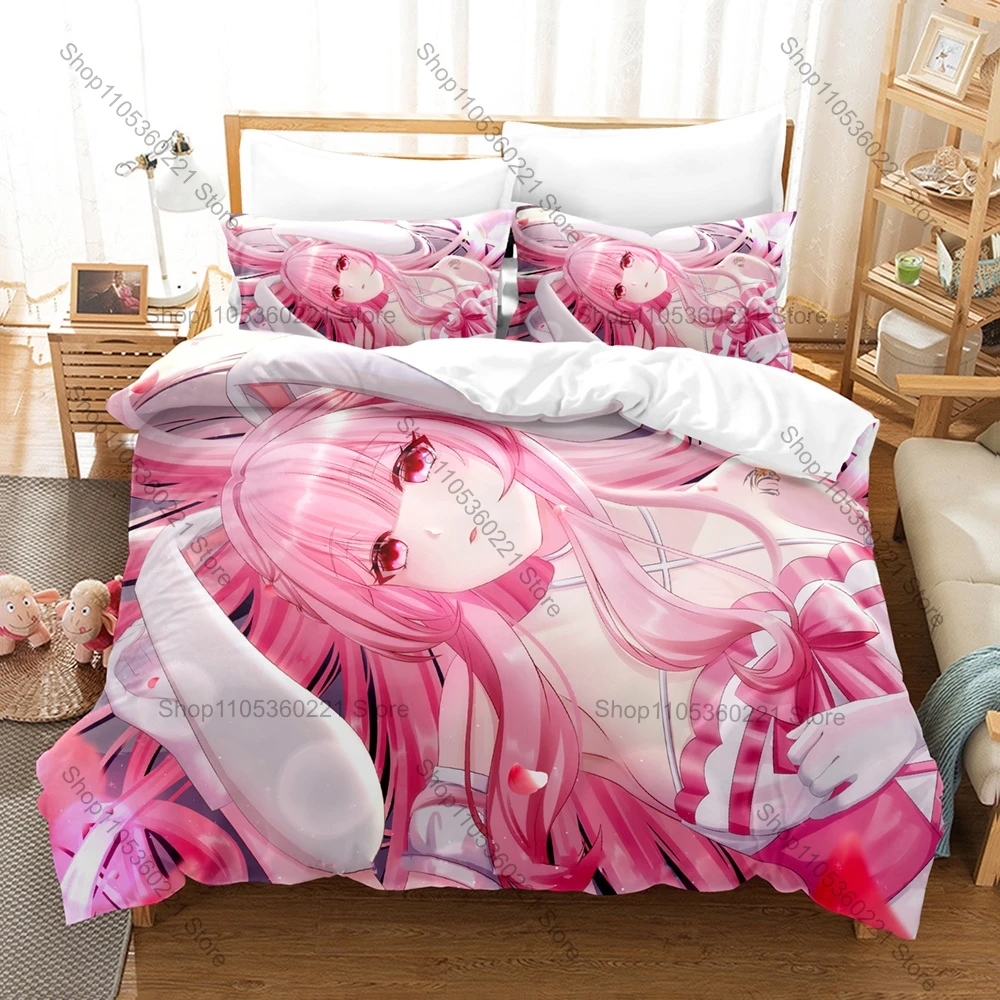 Cool Sweet Cartoon Bunny Girls Pattern Duvet Cover + 2 Pillowcases Soft Microfiber Teen Girl Room Bedding Lovely Girl Home Texti