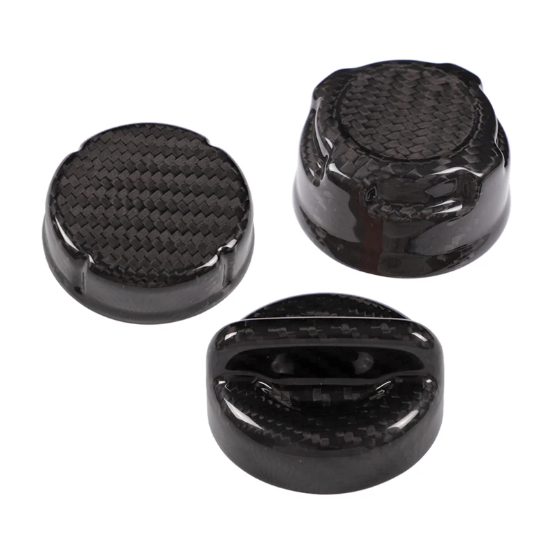 3Pcs 100% Real Dry Carbon Fiber Engine Cap Set for Fiat 500 Abarth 595 695 2016+ Coolant Oil Brake Fluid Reservoir Caps
