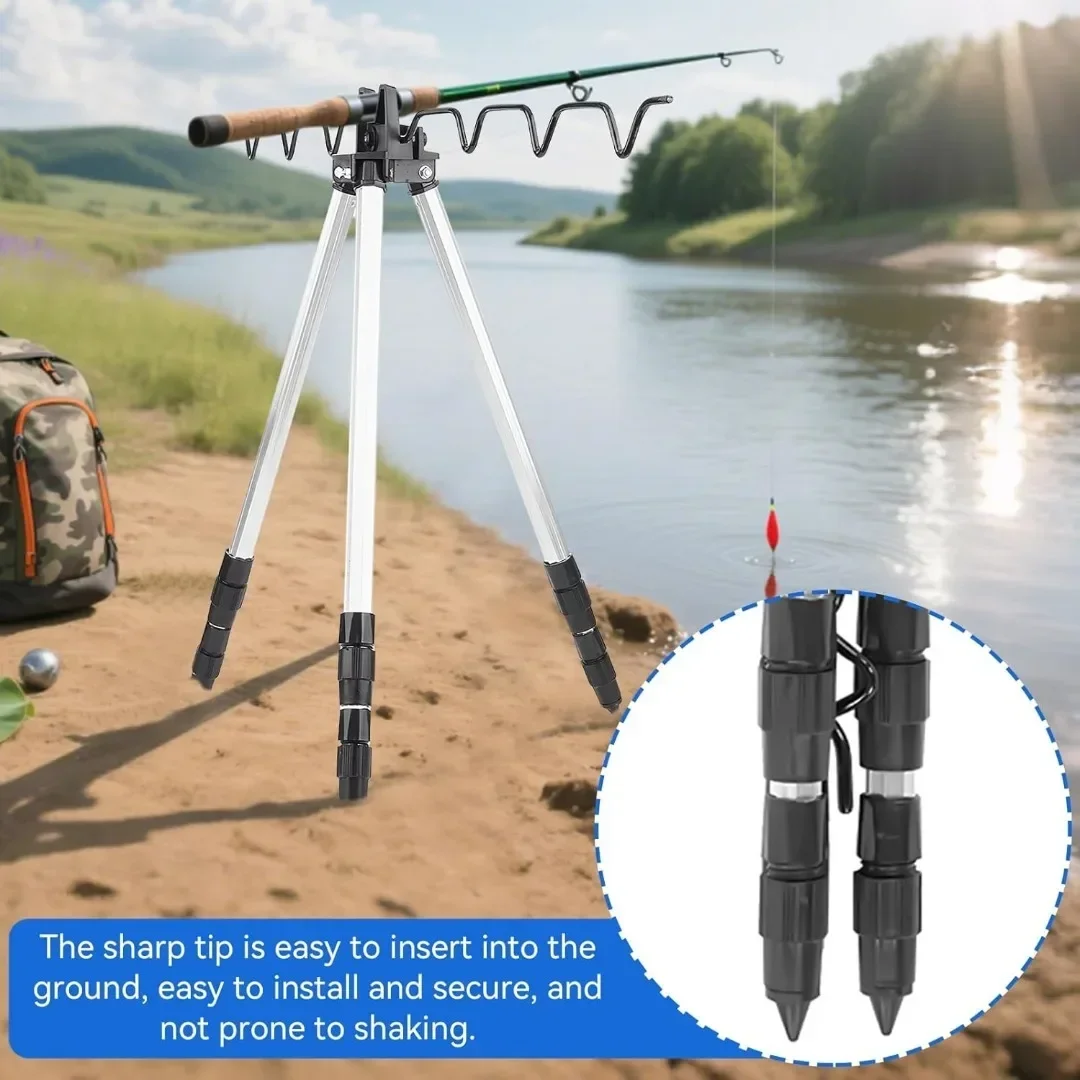 Telescopic Fishing Rod Tripod Holder, Lightweight Aluminum Foldable Multi Poles Support Bracket for Outdoor Beach Fishing view 6