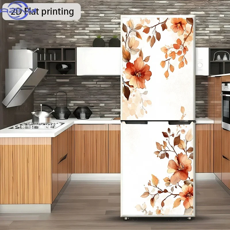 2D Flat Printing 1pc Refrigerator Sticker 60×180cm Autumn Floral Dyeing Charm Pattern Themed Design Self-Adhesive Wall Decal W