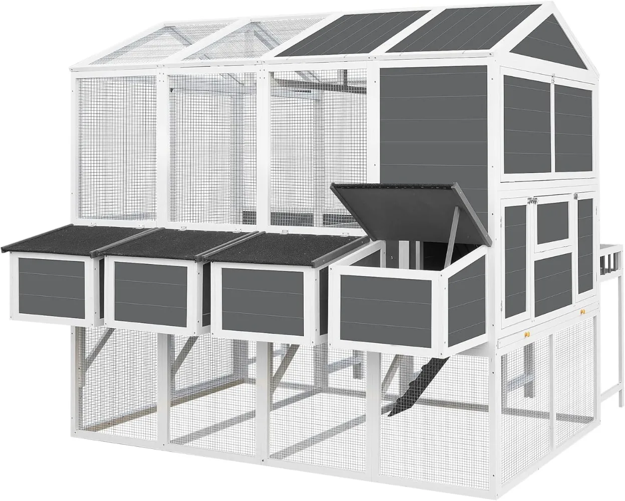 Large Chicken Coop with Chicken Run, Wooden Walk-in Chicken Coops for 10 Chickens, Outdoor Poultry Fence with Nesting Boxes