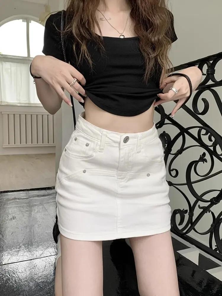 High Waist Denim Skirt Women's Early Spring 2026 New White Skirt A-Line Wrap around Short Skirt Casual Style City Commute