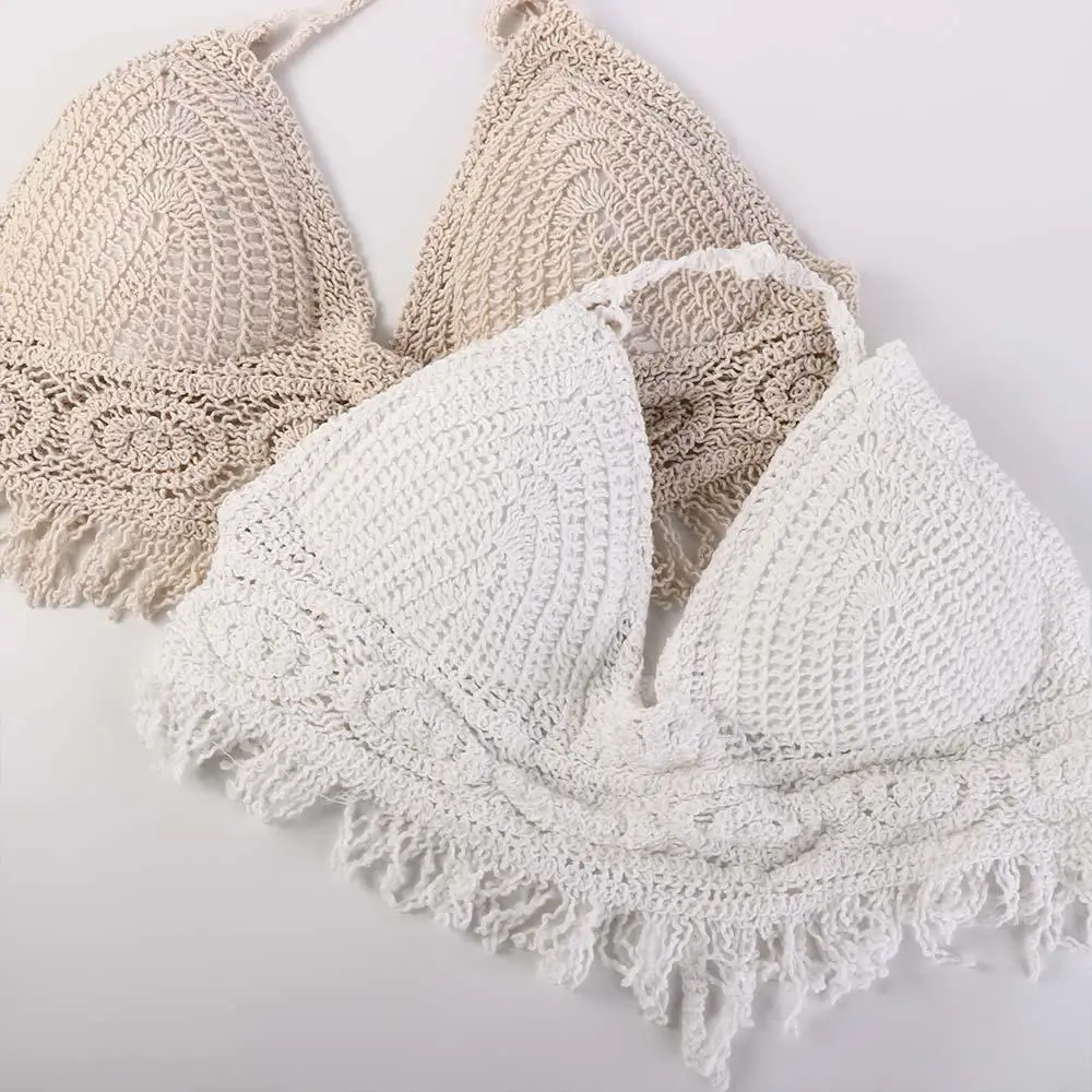 Party Quaste Ärmellose Bademode Dünne Weibliche Stickerei Leibchen Böhmen Stil Weste Frauen Häkeln Badeanzug Gestrickte Bikinis