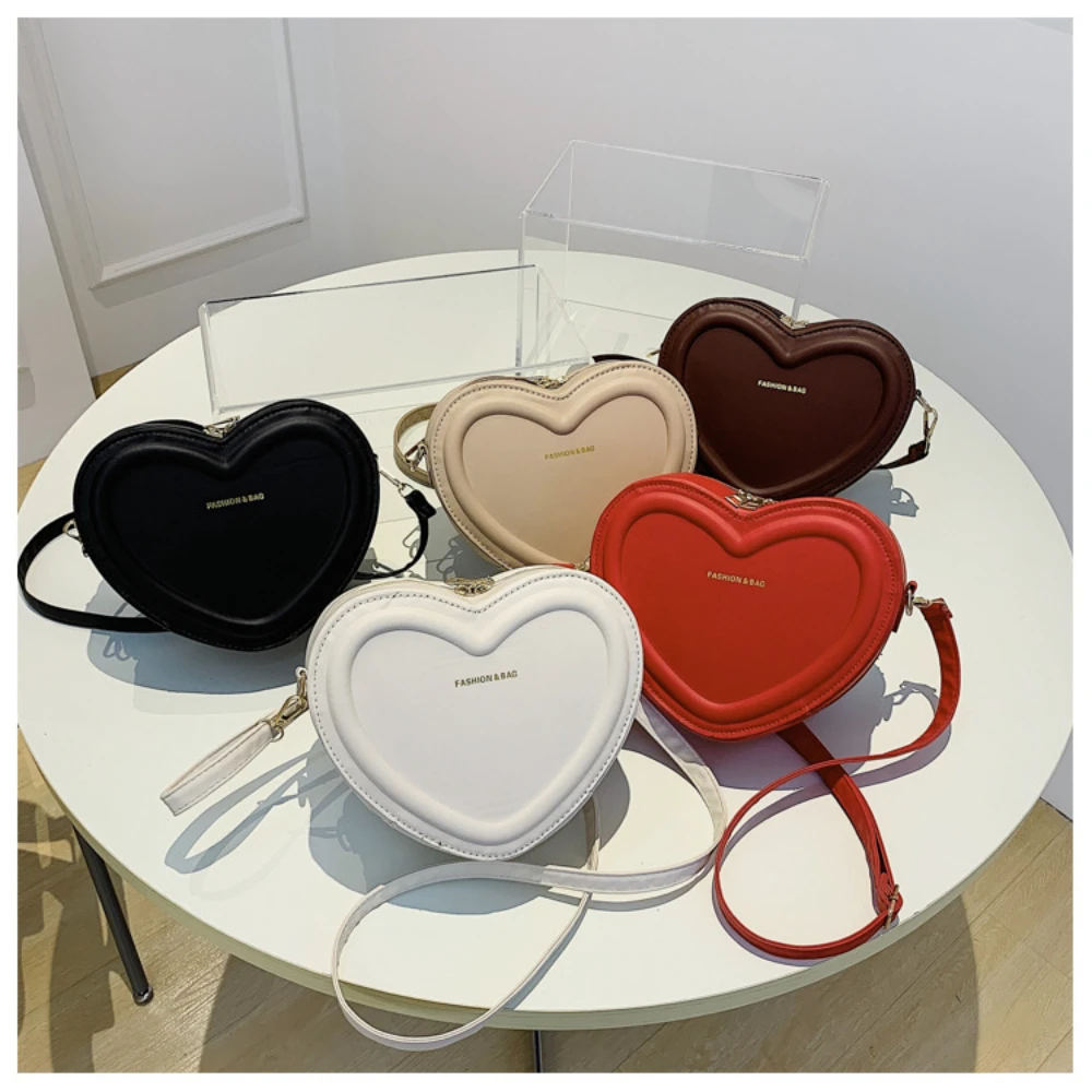 Fashion Heart Shape Crossbody Bags For Women New Solid Color Pu Leather Shoulder Bag Casual Ladies Handbags Designer Women Bags