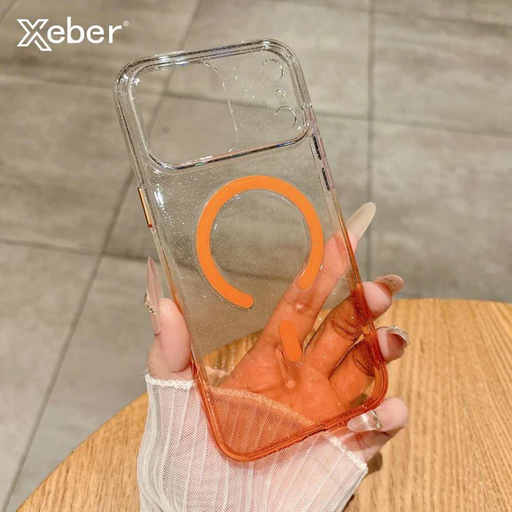 Klare Glitzer-Magnetische Magsafe-Handyhülle für iPhone 18 17 16 15 14 13 Pro Max Plus Air Dünne PC Transparente Farbverlauf-Hülle
