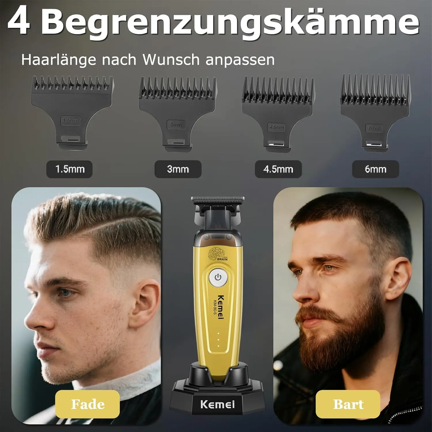 KM-90-5, KM-90-4 Professioneller Kabelloser Haarschneider für Herren, Bartschneider, Haarpflege-Set, 11501 U/min Kabellose Aufladung – Detail 10