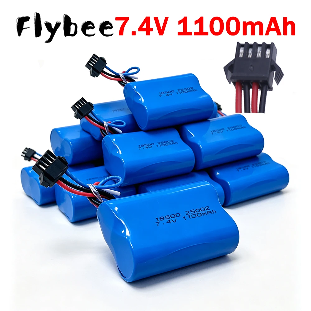 RC Battery 18500 7.4V Li-ion Battery For UDI001 HQ960 HJ808 HJ813 Remote Control Boat, with SM-4P Plug 7.4V 1100mah Batteries