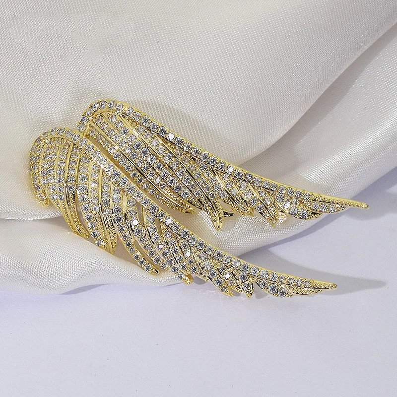 Trendy Sparkling Rhinestone Angel Wings Brooches For Women Men Suit Dress Elegant Feather Brooch Pins Office Party Jewelry Gifts