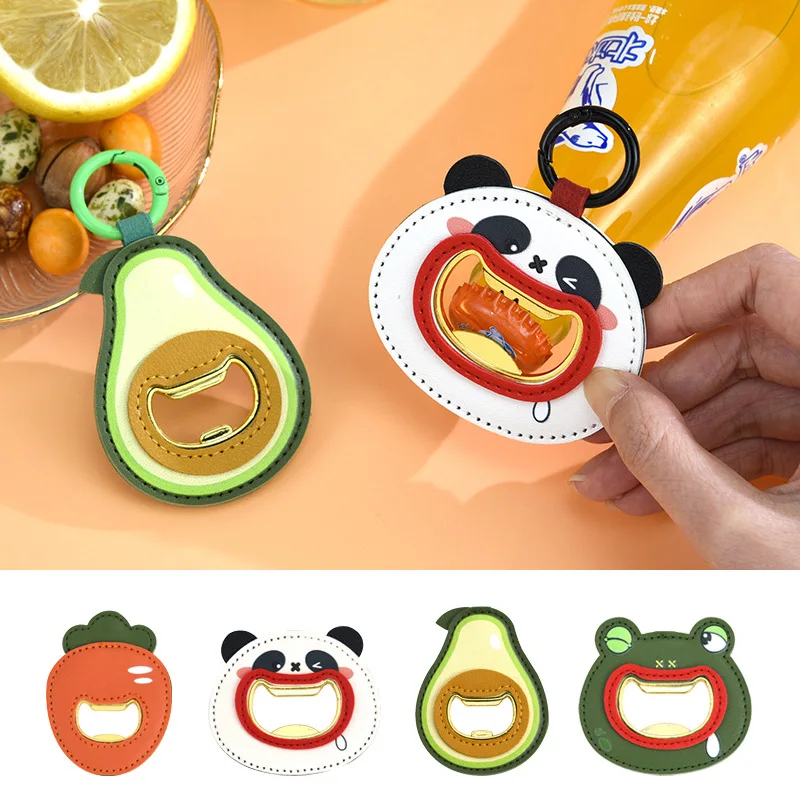 

Creative Car Keychain With Bottle Opener Useful Cartoon Panda PU Leather Keyrings Cute Carrot Avocado Keychain For Car Keys Gift