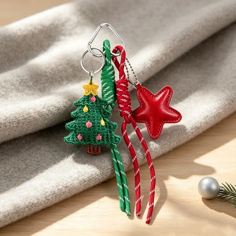 Gestrickter Weihnachtstaschenanhänger, niedlicher Cartoon-Häkel-Schlüsselanhänger, Vintage-Roter-Stern-Weihnachtsmann-Rentier-Anhänger, Weihnachtsstrumpffüller – Detail 3